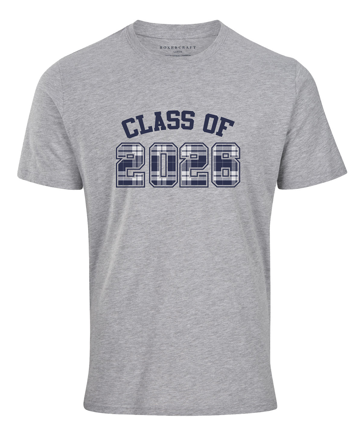 oxford heather with navy/silver plaid